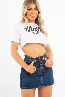 Rebellious Fashion Dark Blue Denim Button Fly Skirt - Flossie