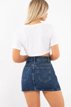 Rebellious Fashion Dark Blue Denim Button Fly Skirt - Flossie