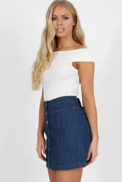 Rebellious Fashion Dark Blue Denim Button Up Skirt - Gem