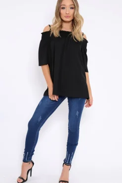 Rebellious Fashion Dark Blue Denim Frayed Skinny Jeans - Alma