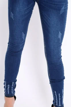 Rebellious Fashion Dark Blue Denim Frayed Skinny Jeans - Alma