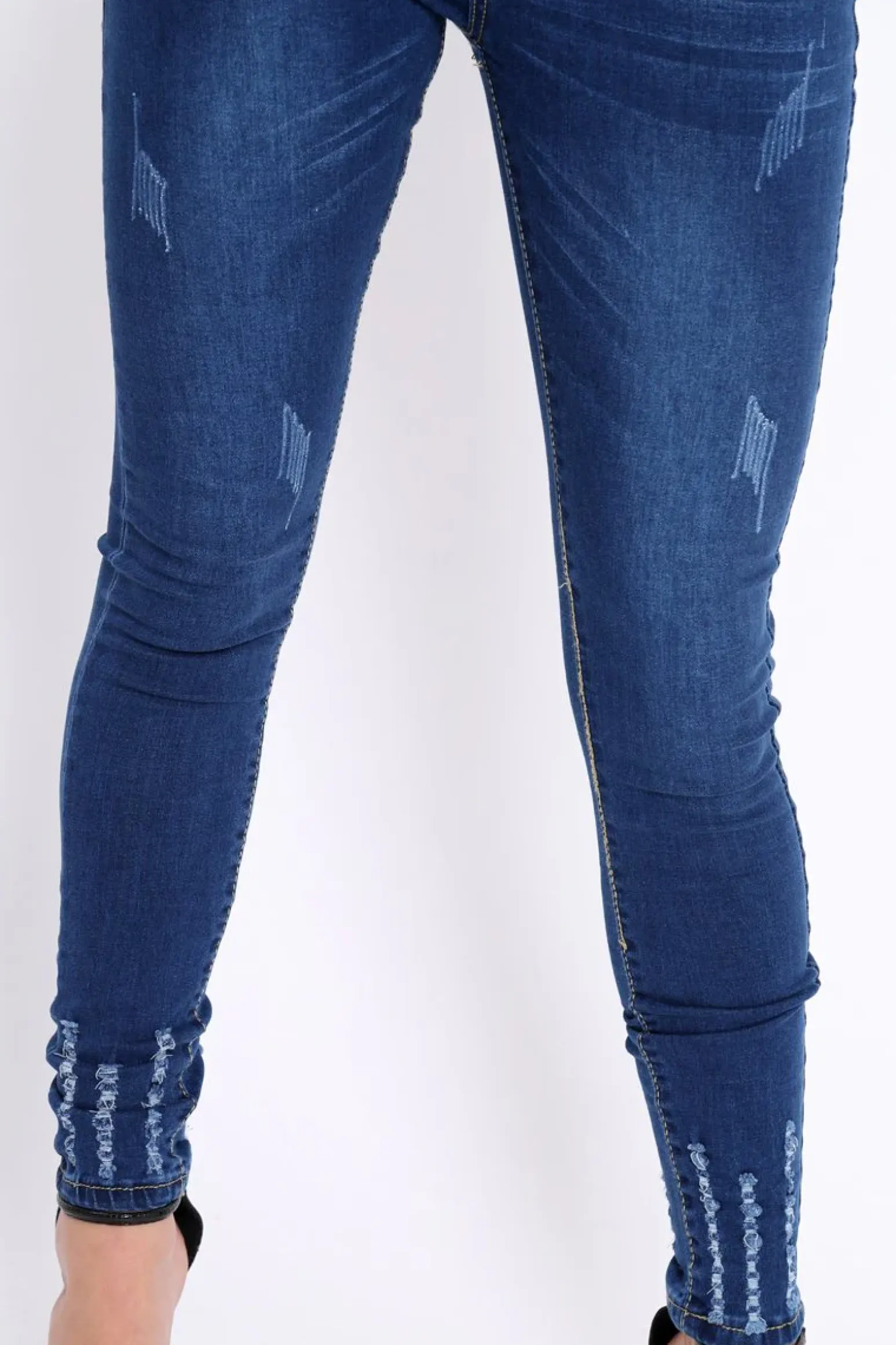 Rebellious Fashion Dark Blue Denim Frayed Skinny Jeans - Alma