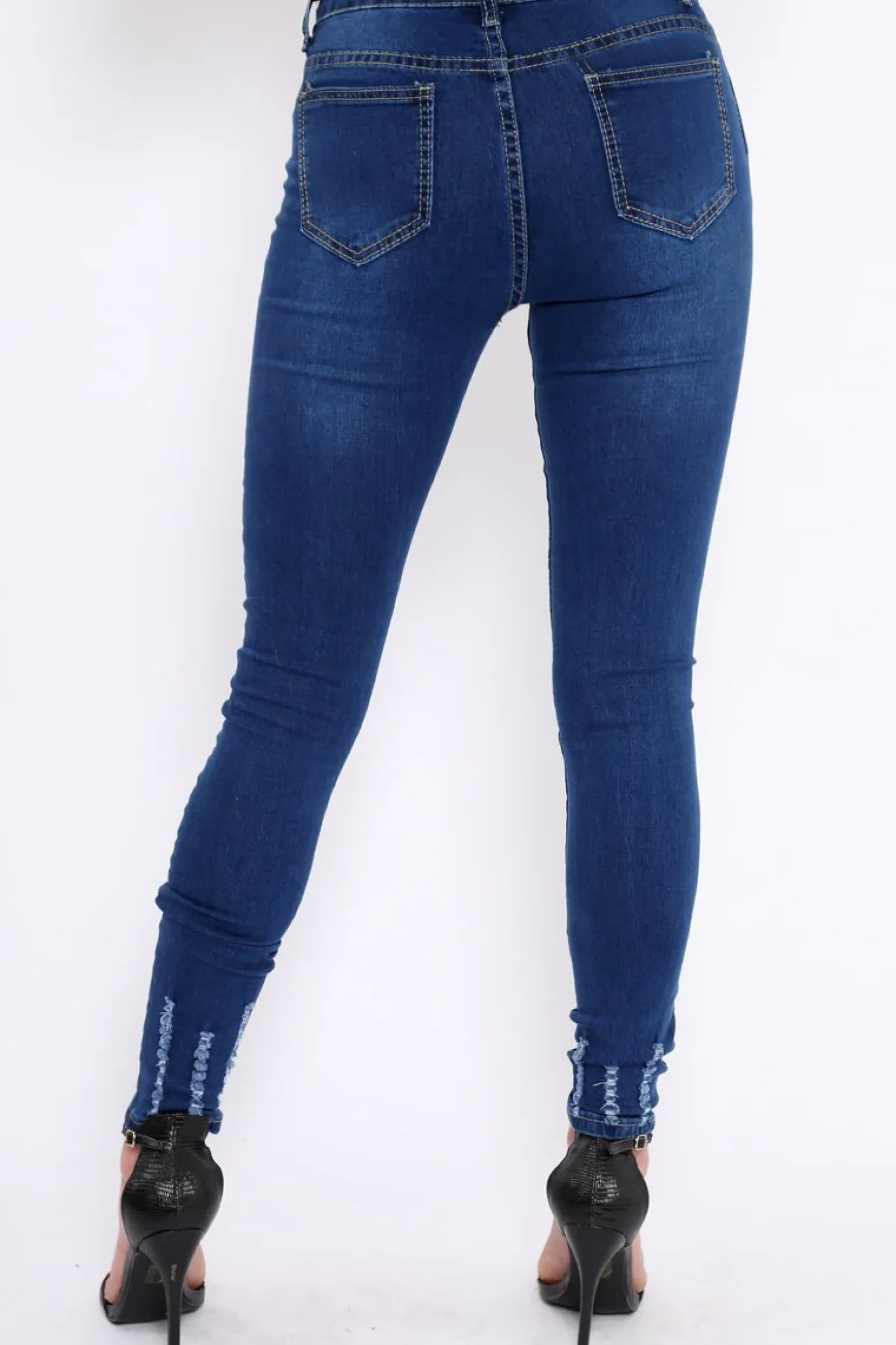 Rebellious Fashion Dark Blue Denim Frayed Skinny Jeans - Alma