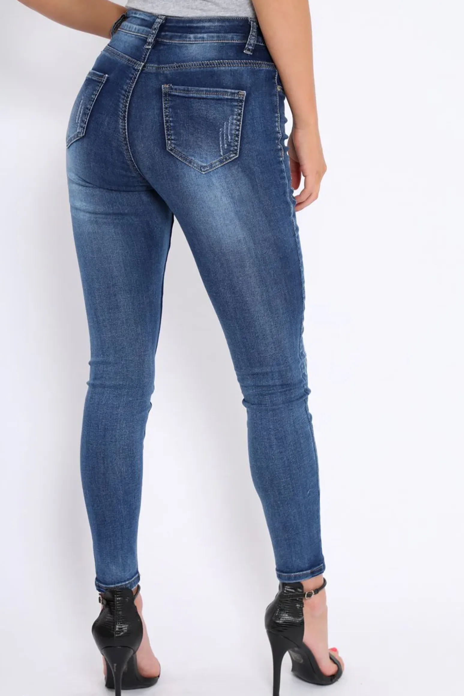 Rebellious Fashion Dark Blue Denim Lace Up Front Jeans - Raeann