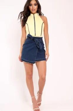 Rebellious Fashion Dark Blue Denim Wrap Skirt - Jamirra
