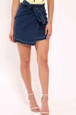 Rebellious Fashion Dark Blue Denim Wrap Skirt - Jamirra