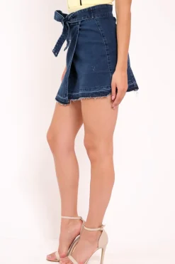 Rebellious Fashion Dark Blue Denim Wrap Skirt - Jamirra