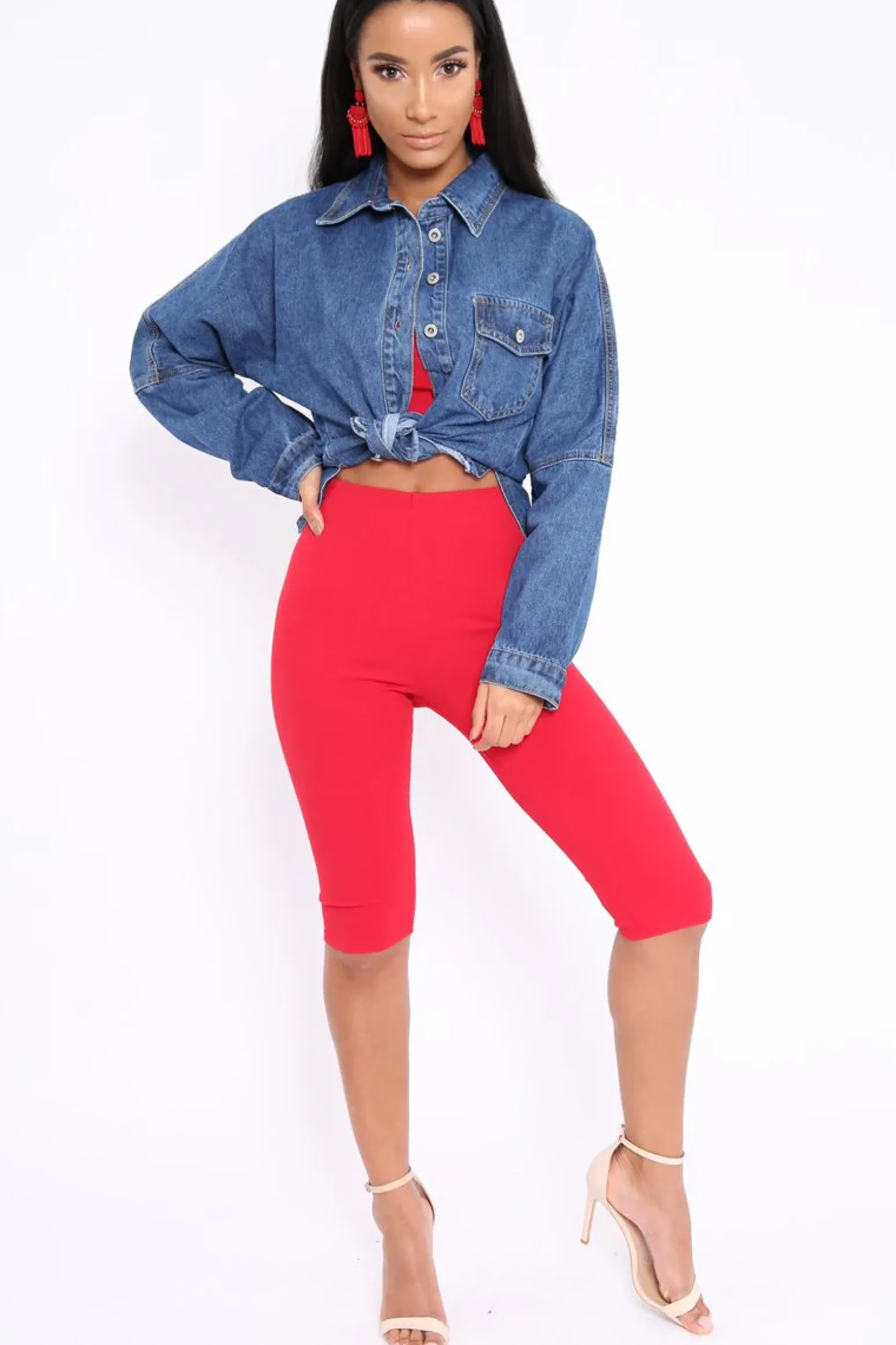 Rebellious Fashion Dark Blue Dip Hem Denim Shirt - Abella