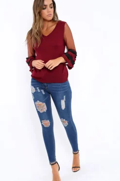 Rebellious Fashion Dark Blue Distressed Jeans - Macy