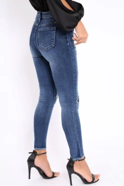 Rebellious Fashion Dark Blue Fishnet Jeans - Malorie