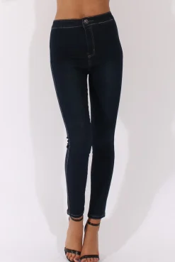 Rebellious Fashion Dark Blue High Waisted Jeans - Jupiter