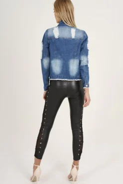 Rebellious Fashion Dark Blue Splash Detail Denim Jacket - Billie
