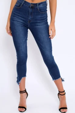 Rebellious Fashion Dark Blue Split Hem Skinny Jeans - Ellsie