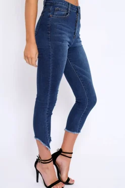Rebellious Fashion Dark Blue Split Hem Skinny Jeans - Ellsie