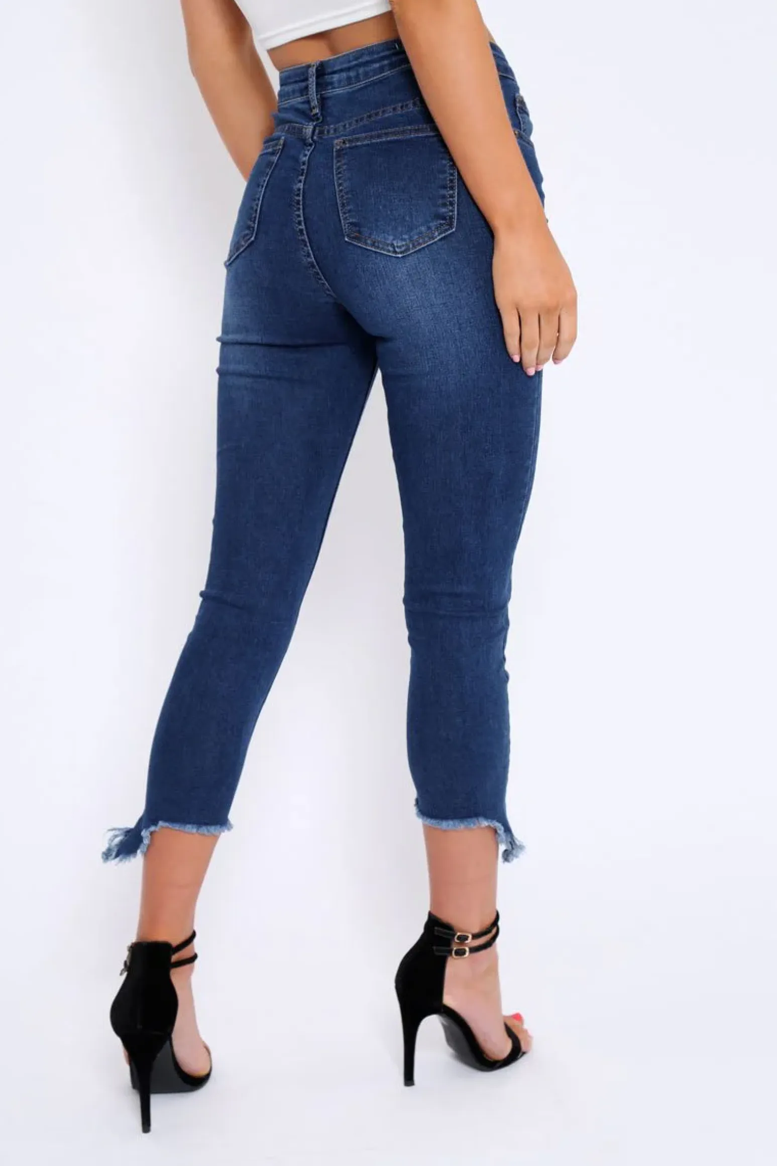 Rebellious Fashion Dark Blue Split Hem Skinny Jeans - Ellsie