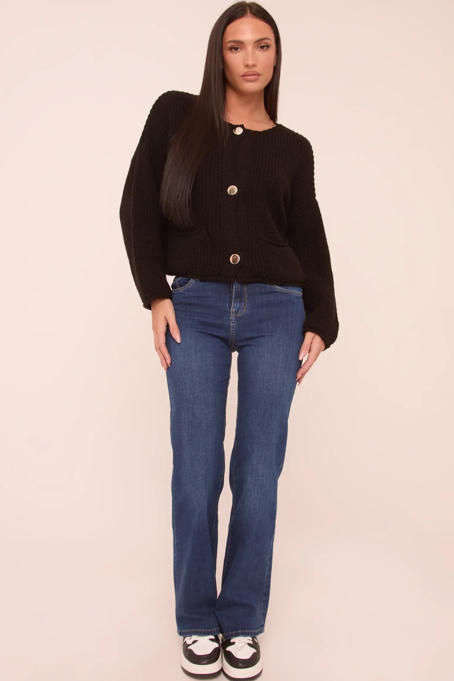 Rebellious Fashion Dark Blue Stretch Mid Waist Straight Leg Denim Jeans - Rey