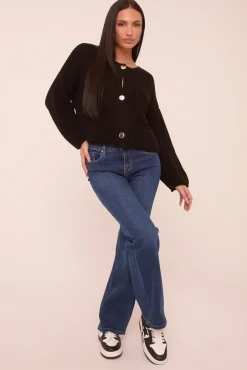 Rebellious Fashion Dark Blue Stretch Mid Waist Straight Leg Denim Jeans - Rey