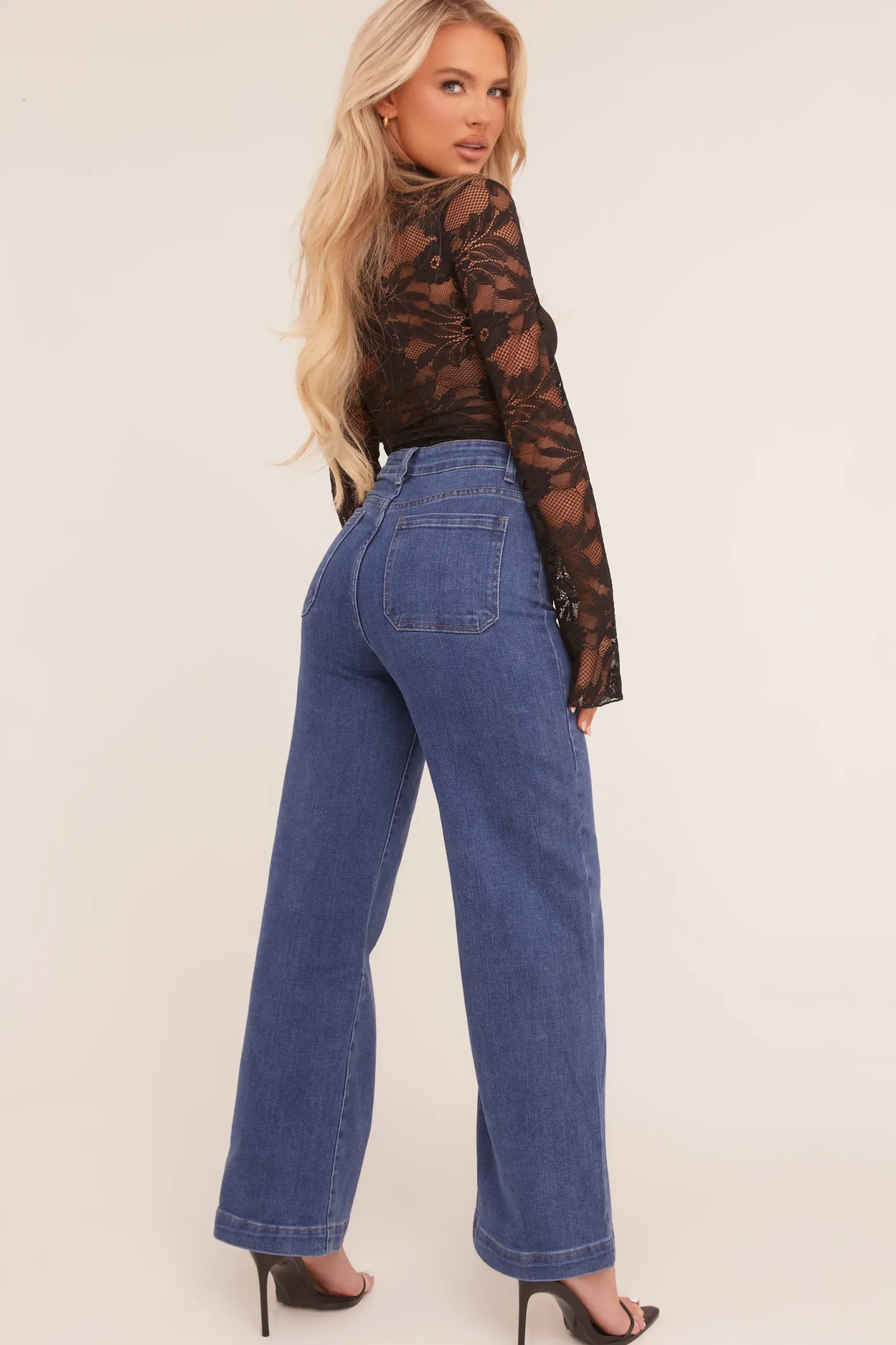 Rebellious Fashion Dark Blue Stretch Pocket Detail Straight Leg Jeans - Harlow