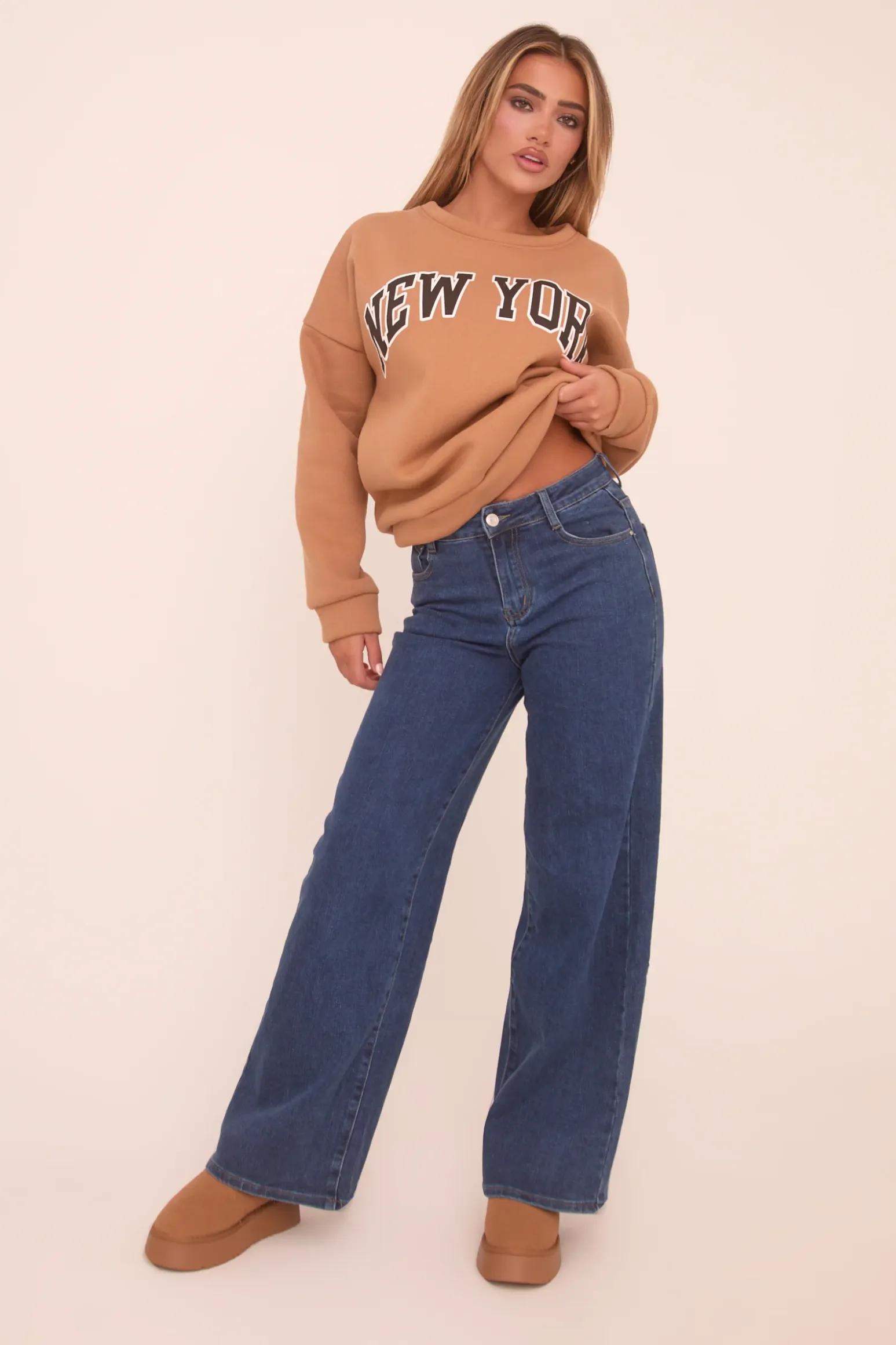 Rebellious Fashion Dark Blue Stretch Wide Leg Jeans - Paige