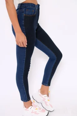 Rebellious Fashion Dark Blue Two Tone Contrast Skinny Jeans - Zakira