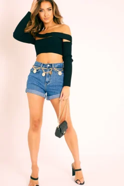 Rebellious Fashion Dark Blue Wash Denim Mom Fit Shorts - Moxie