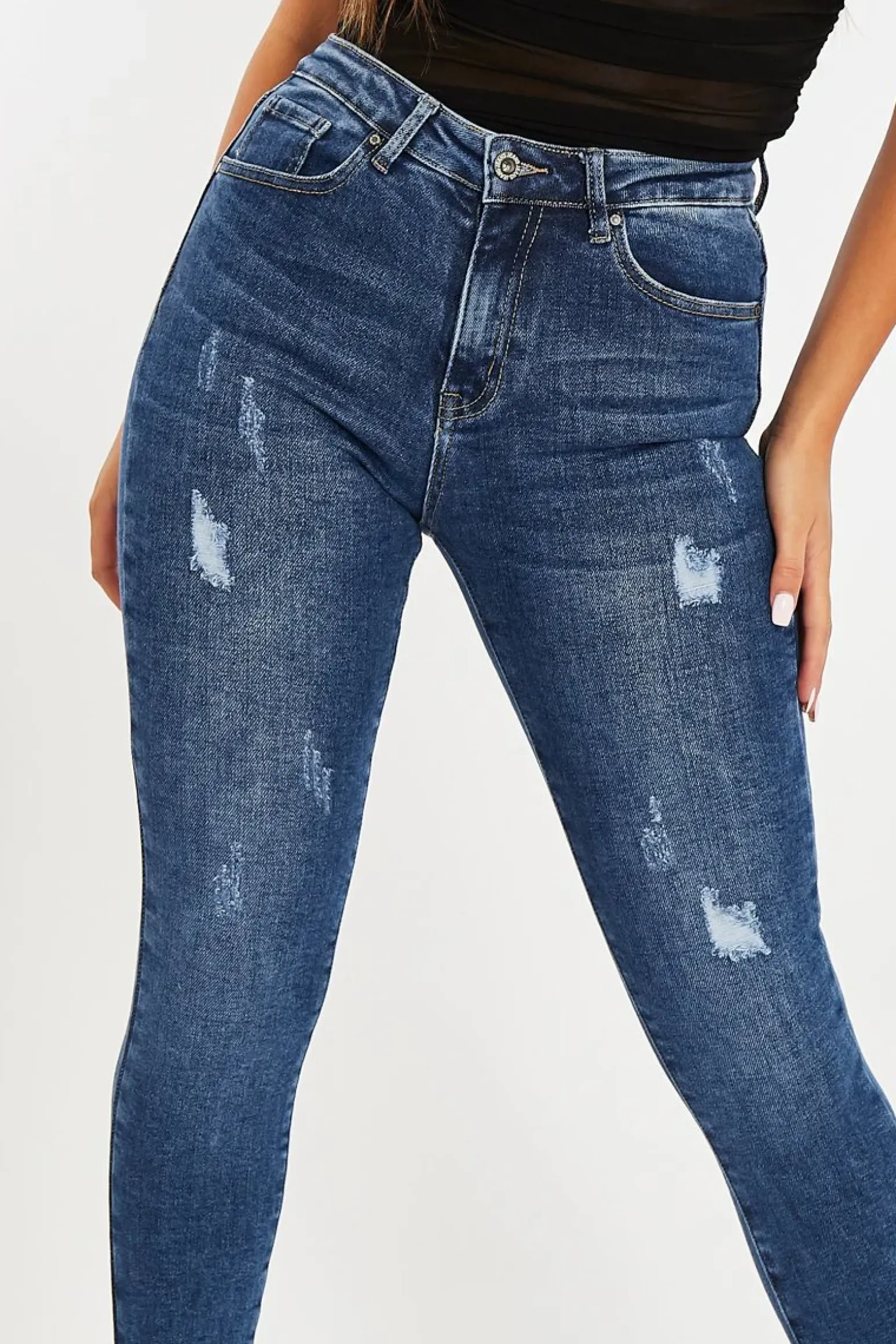 Rebellious Fashion Dark Blue Washed Classic Fit Skinny Jeans - Anaira