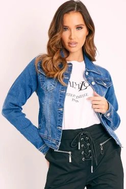 Rebellious Fashion Dark Blue Washed Denim Jacket - Bonnie