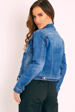 Rebellious Fashion Dark Blue Washed Denim Jacket - Bonnie