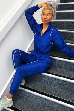Rebellious Fashion Dark Blue Zip Front Hoodie Cuff Jogger Co-Ord - Kason