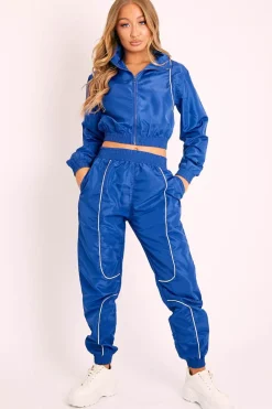 Rebellious Fashion Dark Blue Zip Front Hoodie Cuff Jogger Co-Ord - Kason