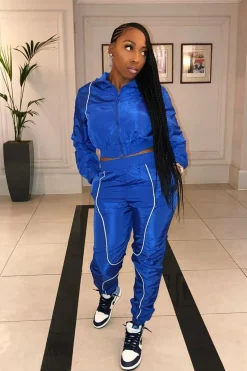 Rebellious Fashion Dark Blue Zip Front Hoodie Cuff Jogger Co-Ord - Kason