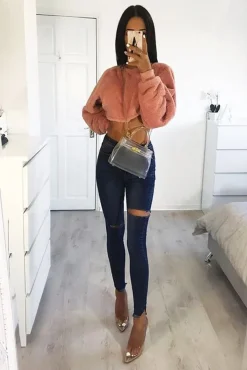 Rebellious Fashion Dark Denim Slash Distressed Skinny Jeans - Jocie