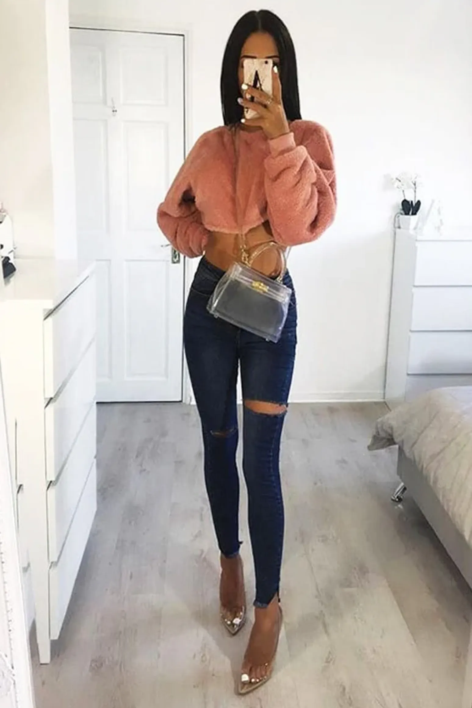 Rebellious Fashion Dark Denim Slash Distressed Skinny Jeans - Jocie