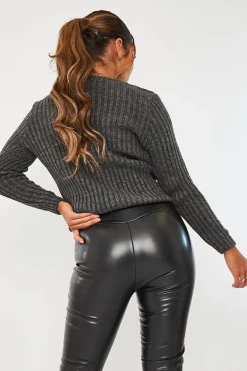 Rebellious Fashion Dark Grey Chest Cut Out Knit Jumper - Heather