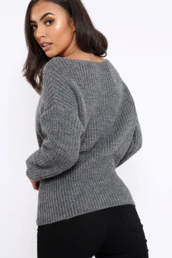 Rebellious Fashion Dark Grey Corset Waist Knitted Jumper - Elizabeth