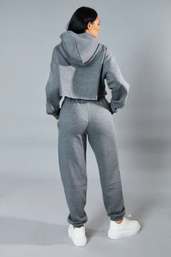 Rebellious Fashion Dark Grey Cropped Oversized Hoodie and Joggers Co-ord - Karenza