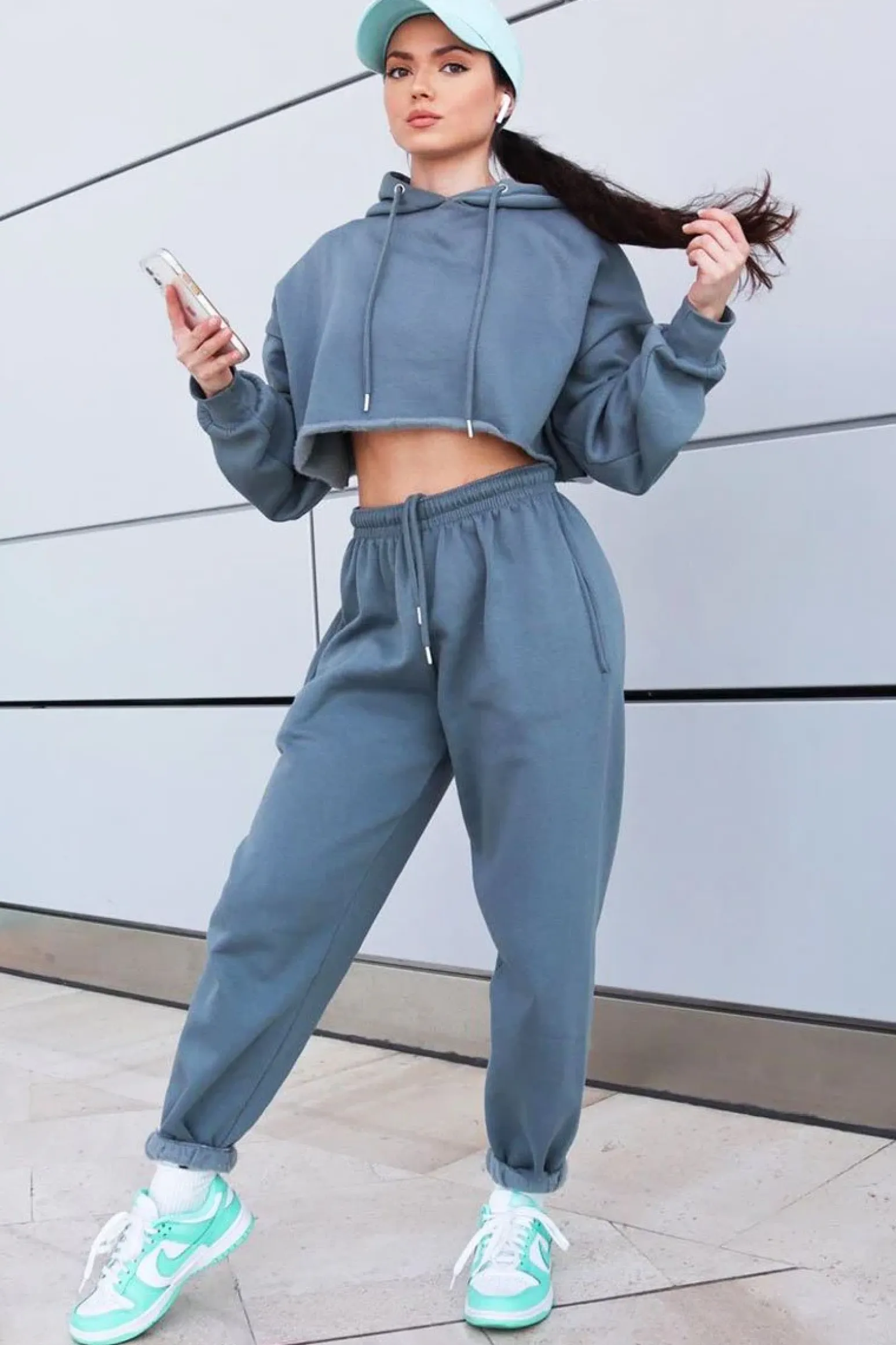 Rebellious Fashion Dark Grey Cropped Oversized Hoodie and Joggers Co-ord - Karenza