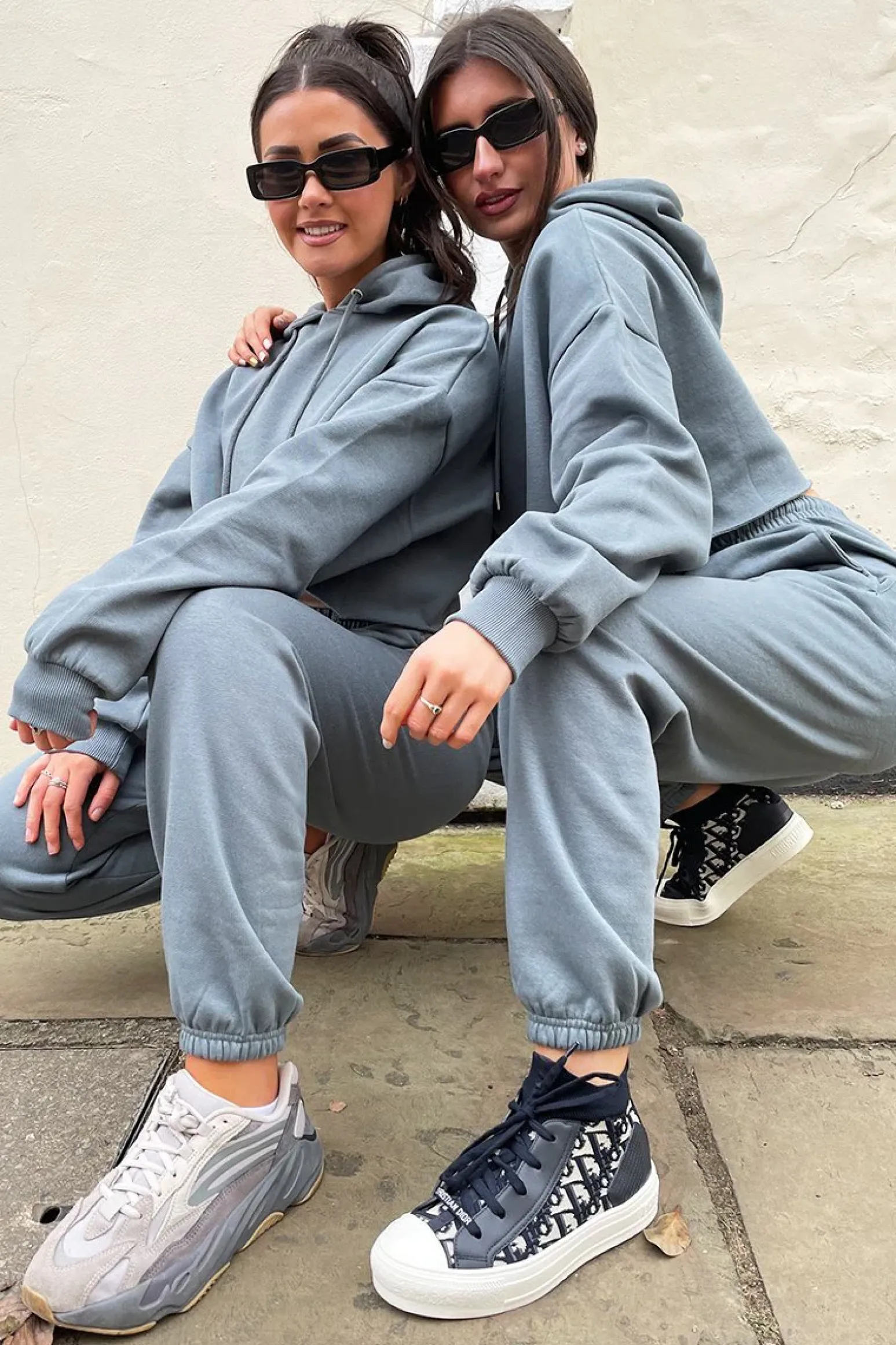 Rebellious Fashion Dark Grey Cropped Oversized Hoodie and Joggers Co-ord - Karenza
