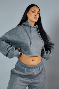 Rebellious Fashion Dark Grey Cropped Oversized Hoodie and Joggers Co-ord - Karenza