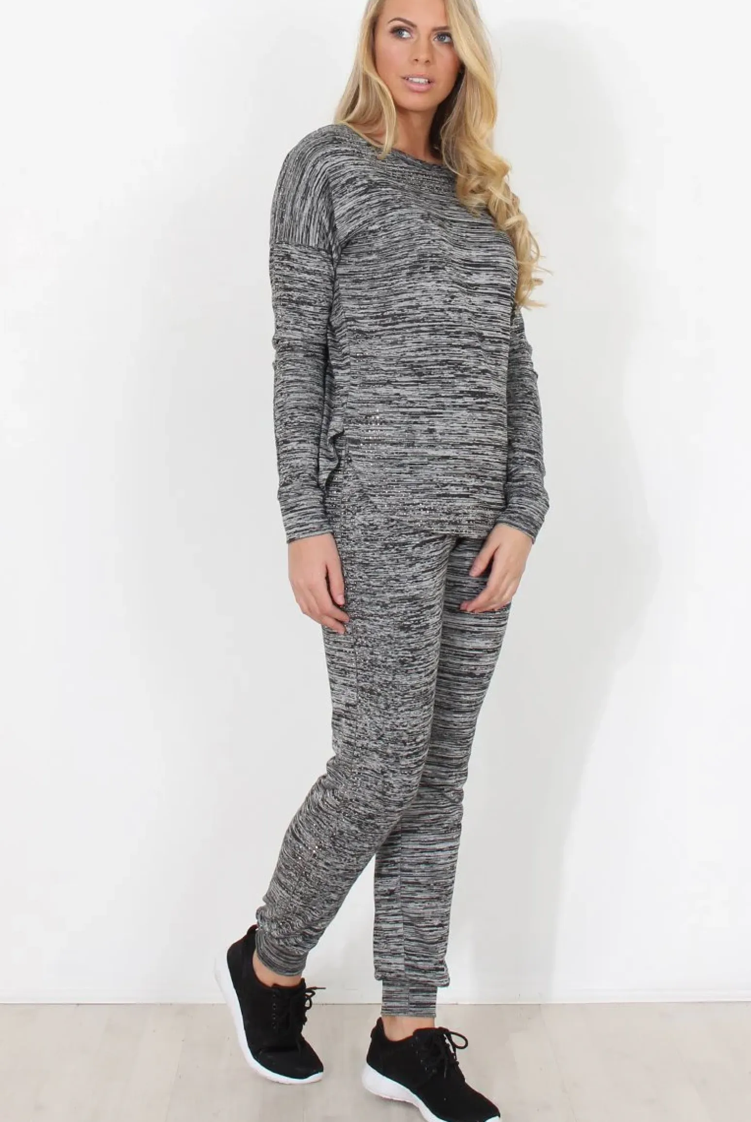 Rebellious Fashion Dark Grey Diamonte Loungewear - Linnea