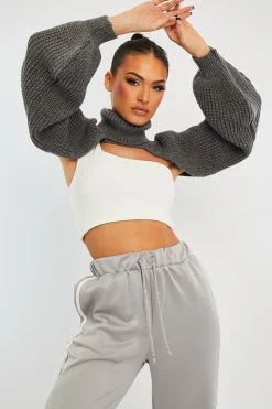 Rebellious Fashion Dark Grey Extreme Cut Out High Neck Jumper - Nihara