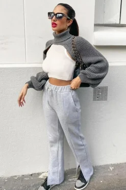 Rebellious Fashion Dark Grey Extreme Cut Out High Neck Jumper - Nihara