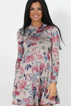 Rebellious Fashion Dark Grey Floral Print Skater Dress-Shyla