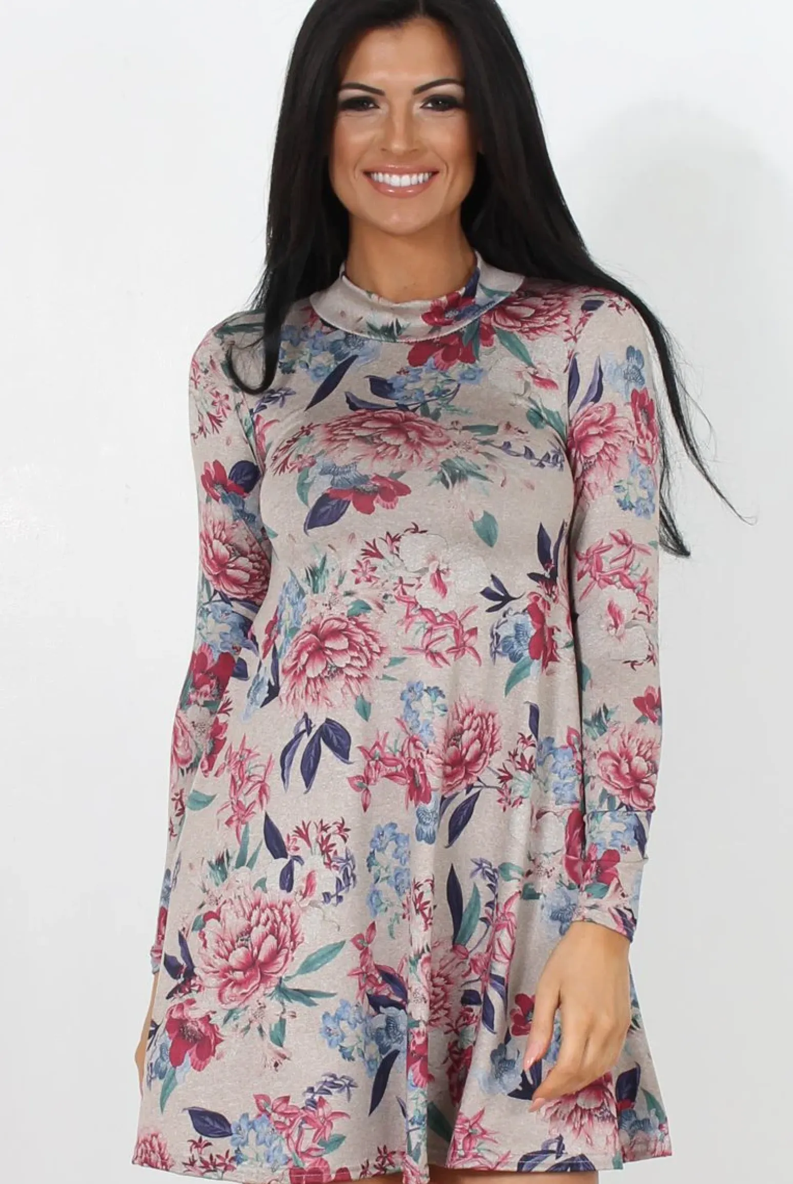 Rebellious Fashion Dark Grey Floral Print Skater Dress-Shyla