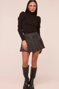 Rebellious Fashion Dark Grey Pleated Belt Detail Mini Skirt - Priyana
