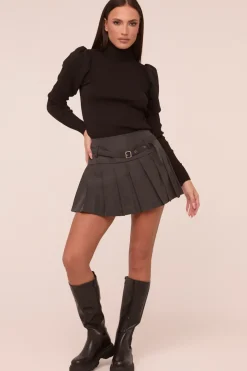 Rebellious Fashion Dark Grey Pleated Belt Detail Mini Skirt - Priyana