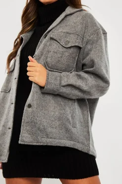 Rebellious Fashion Dark Grey Pocket Oversized Brushed Shacket - Caley