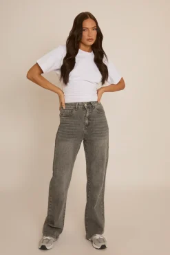 Rebellious Fashion Dark Grey Stretch Straight Leg Jeans - Scarlett