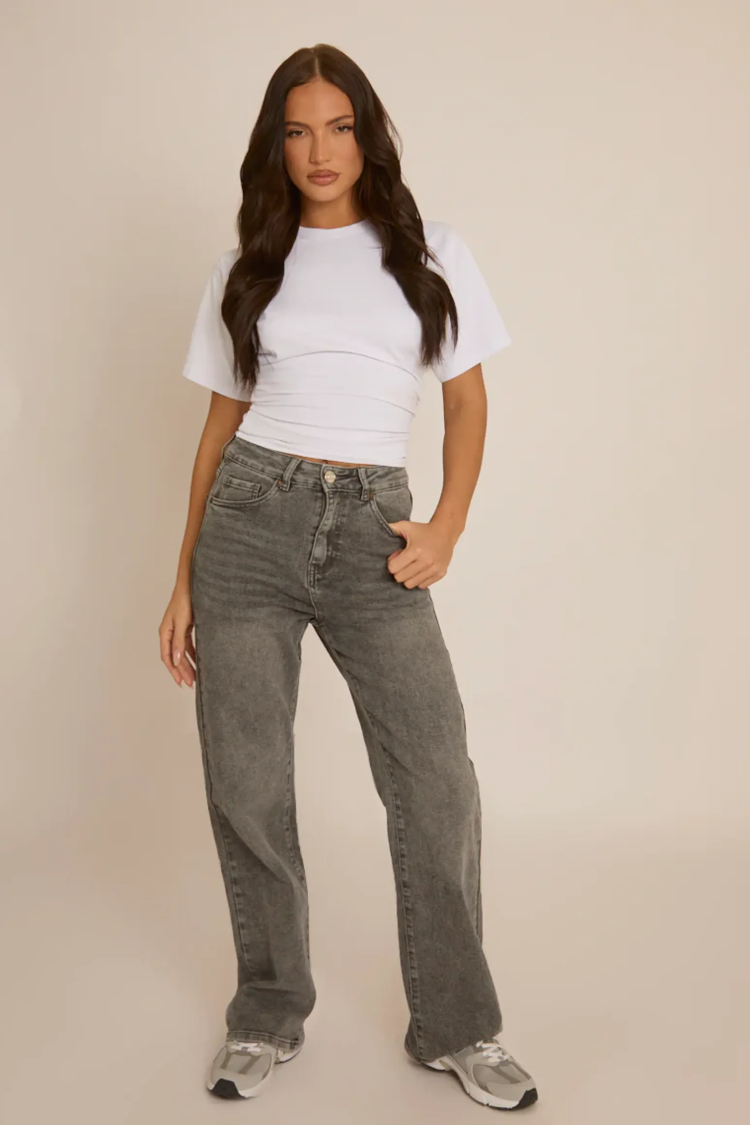 Rebellious Fashion Dark Grey Stretch Straight Leg Jeans - Scarlett