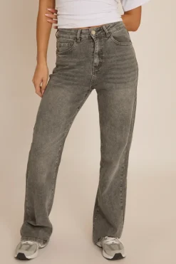 Rebellious Fashion Dark Grey Stretch Straight Leg Jeans - Scarlett